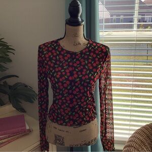 Forever 21 Lightweight Cherry Patterned Black Blouse